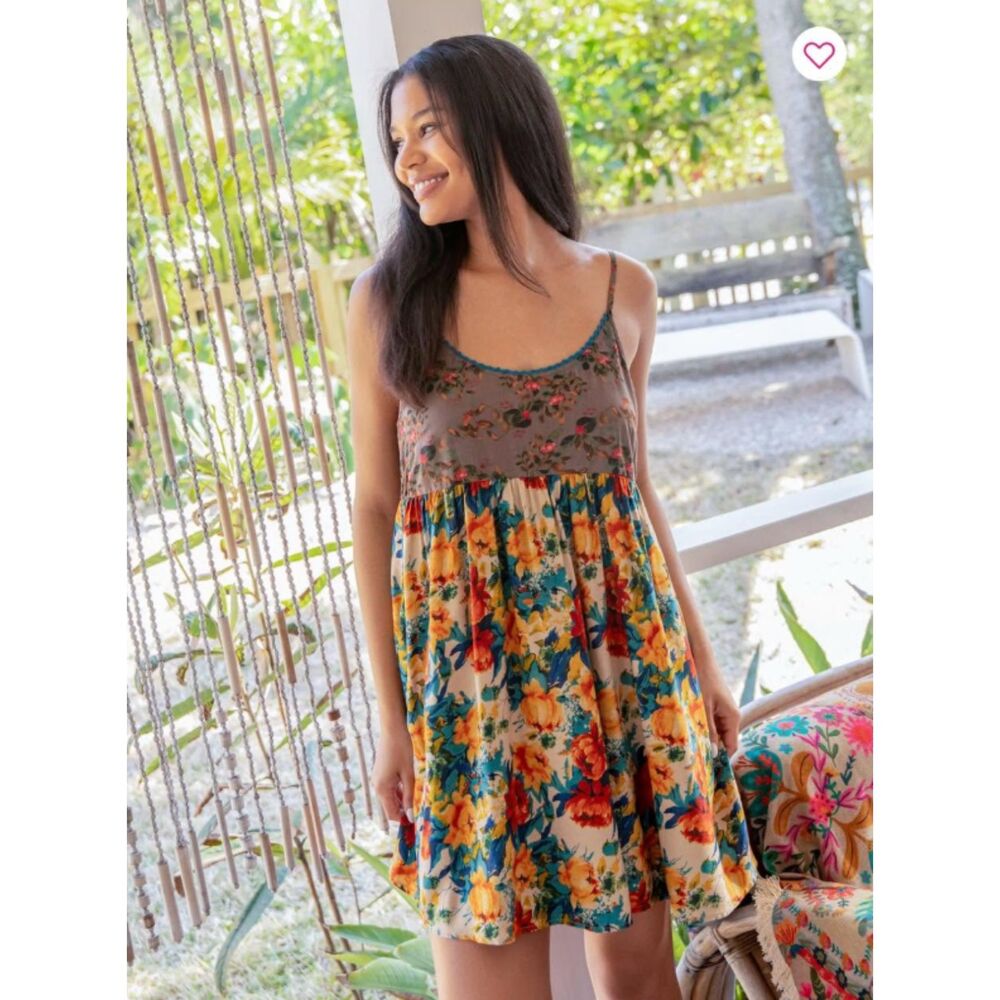 Natural Life Gigi Floral Mini Dress Women's S Orange Blue Boho Festival Fairy